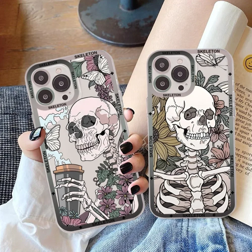 

Skeleton Cat Painted Phone Case For Samsung S 20 21 22 23 lite plus ultra Clear Mobile Cover Funda