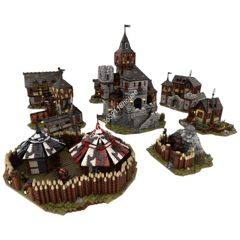 

15956 шт. MOC, средневековая деревня, часть 3, модель замка, строительные блоки, рождественские подарки, конструкция, креативная идея, игрушка, кирпич для детей