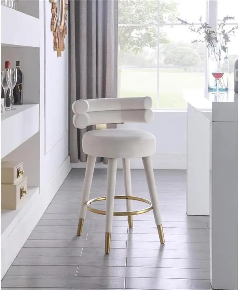 Meridian Furniture 798Cream-C Fitzroy Collection Modern | Contemporary Velvet Upholstered Counter Stool With Deep Channel