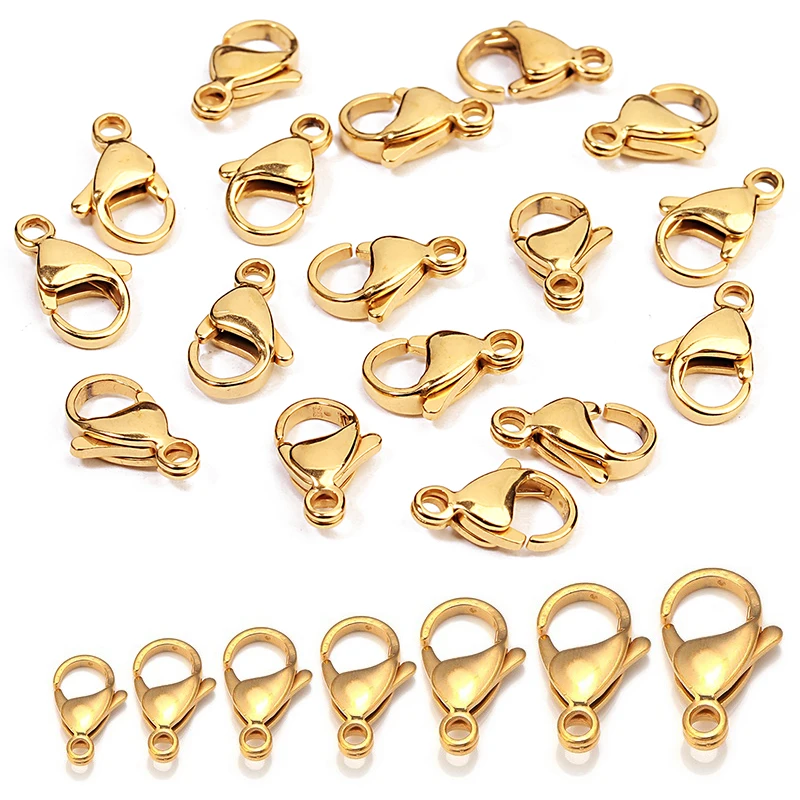 25pcs Gold Plated Stainless Steel Lobster Clasps Claw Clasps DIY Jewelry Making Findings For Bracelet Necklace Chain Supplies