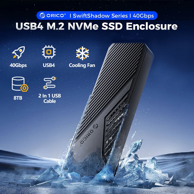 

Корпус ORICO CNM2 USB4 40 Гбит/с, 20 Гбит/с, 8 ТБ M.2 NVMe SSD с охлаждающим вентилятором, совместимый с PCIe4.0 Thunderbolt 3/4 для Mac mini iMac
