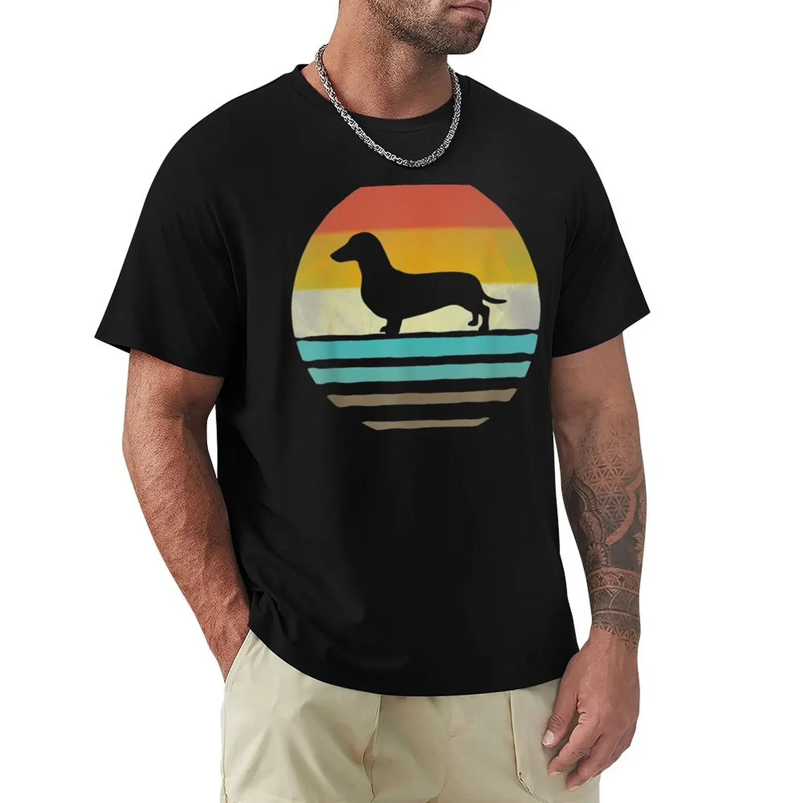 Retro Vintage Sunset Doxie Dachshund Dog Breed Silhouette T-shirt blanks cute clothes kawaii clothes mens t shirts pack