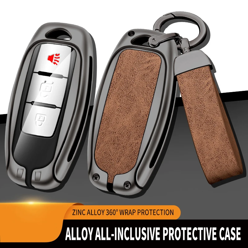 

Car Key Case For Nissan Tiida Sentra X-trail T30 Altima Versa Maxima Rogue Armada Zinc Alloy Leather Key Cover Shell Accessories