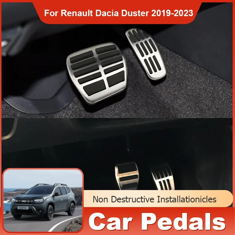 

for Renault Dacia Duster HM 2022 2023 2018~2024 Stainless Steel AT MT Car Foot Pedals Accessories Gas Fuel Brake Restfoot Pedal