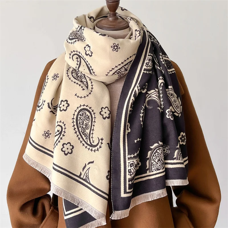 Fashion Winter Warm Cashmere Scarf for Women Design Shawls and Wraps Bufandas Thick Pashmina Blanket Poncho Tassel Echarpe 2024