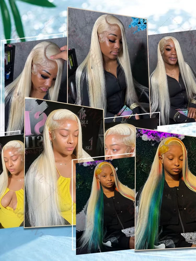 613ブロンドウィッグ透明レースフロント人毛ウィッグストレート13X4ブラウンカラーカットレースフロントウィッグベビーヘア付き女性用