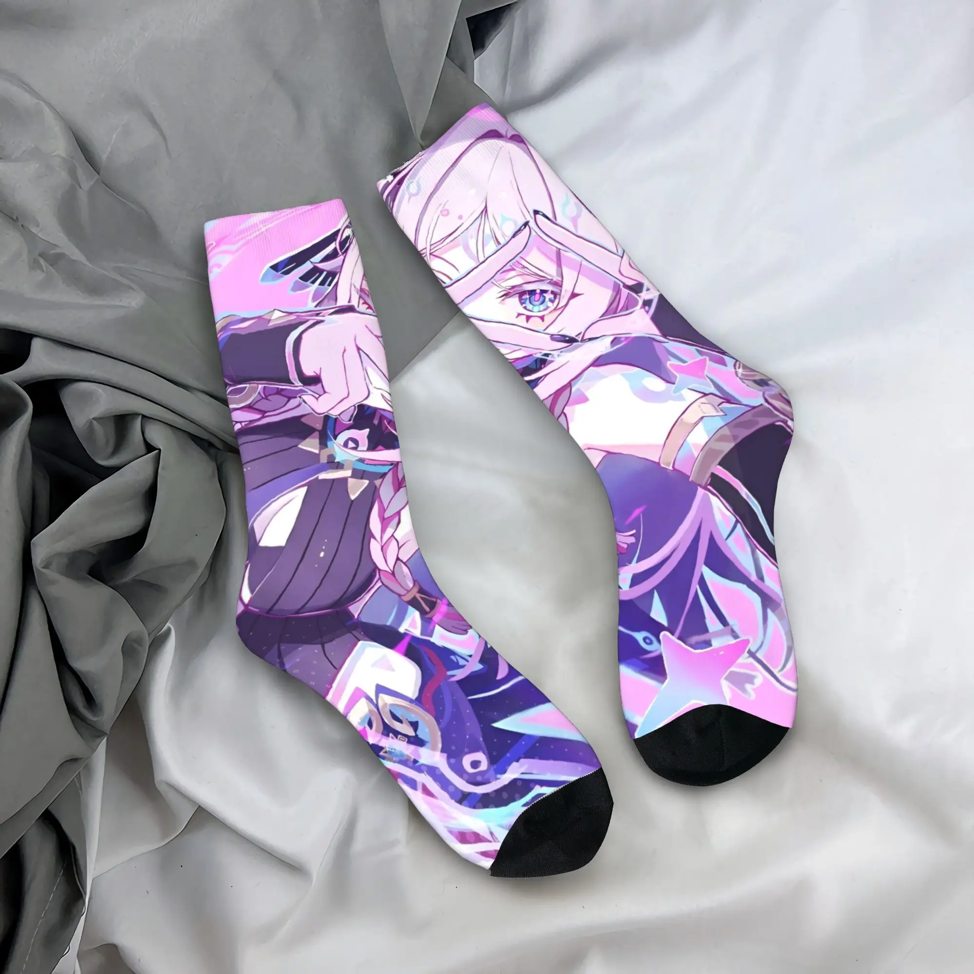 

Носки Genshin Impact в стиле аниме, осенние чулки, повседневные мужские носки унисекс, дизайнерские носки высокого качества, спортивные нескользящие носки для бега