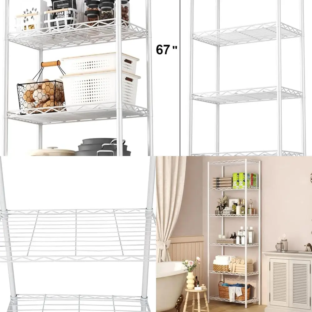 

6-Tier Metal Wire Shelving Unit - White, Sturdy Storage Rack for Kitchen, Pantry, Closet, and Laundry Organization