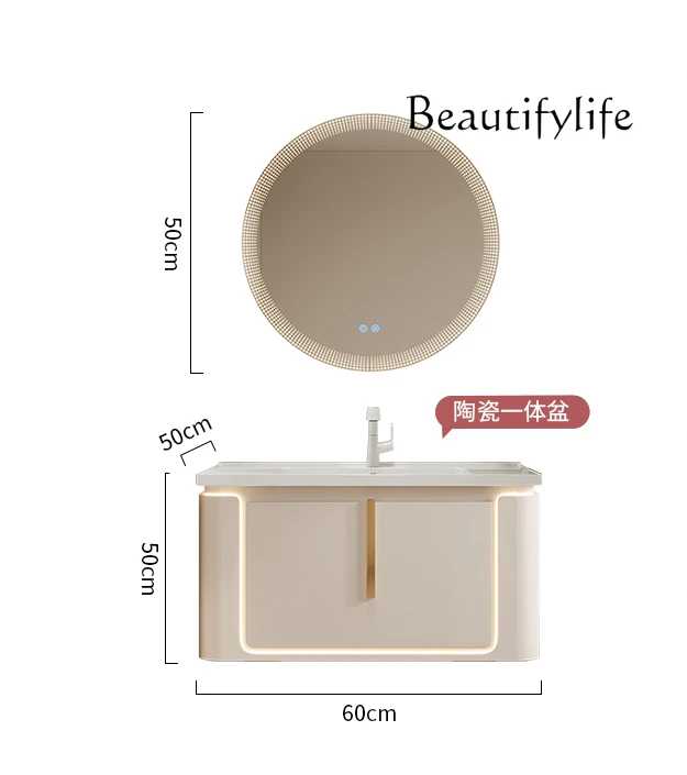 

Bathroom Cabinet Combination Ceramic Integrated Basin Toilet Wash Table Cream Wind Oak Washbasin
