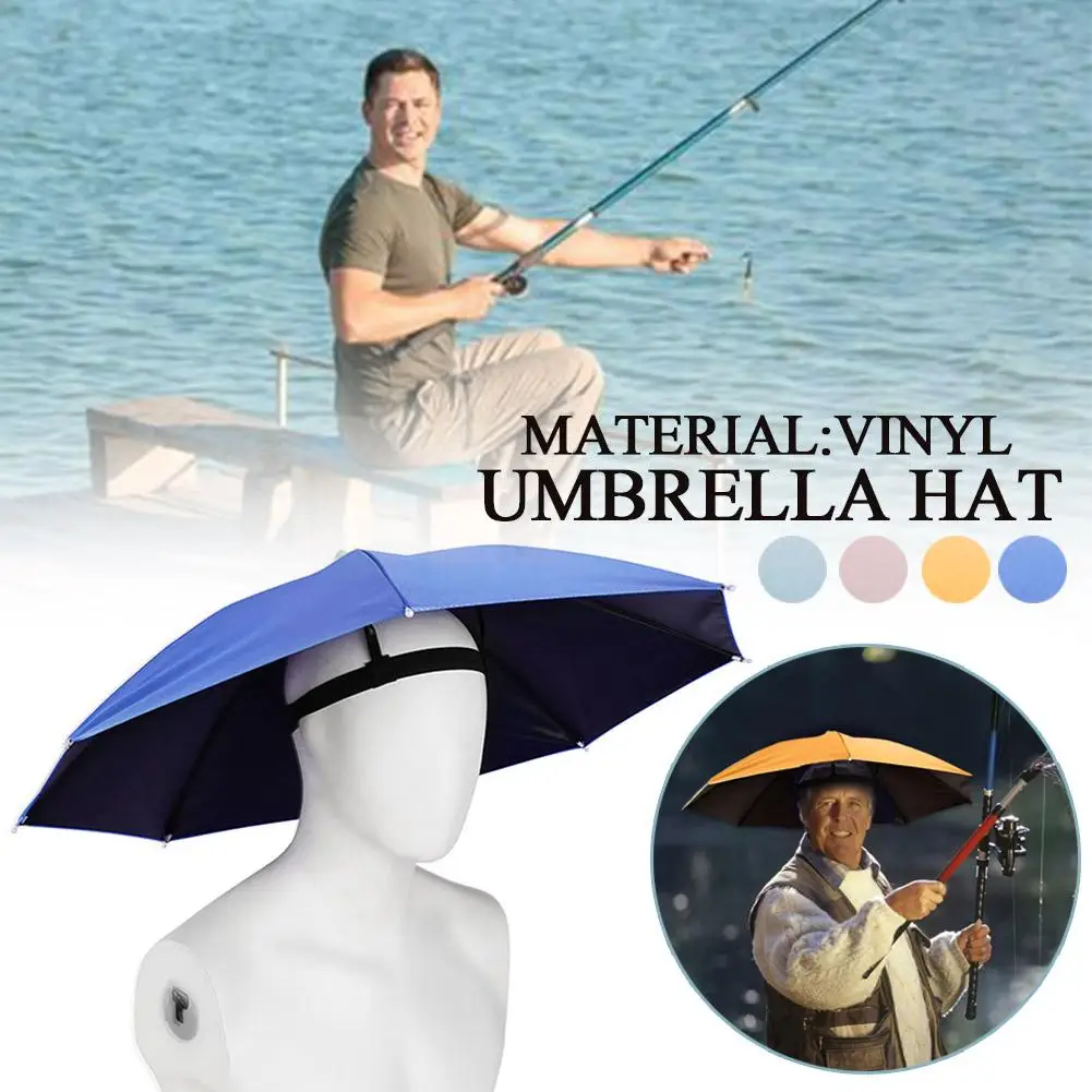 69cm Portable Rain Umbrella Hat Anti- Waterproof Umbrella Camping Pesca Outdoor Cap Hats Cap Wear Shade C2h2