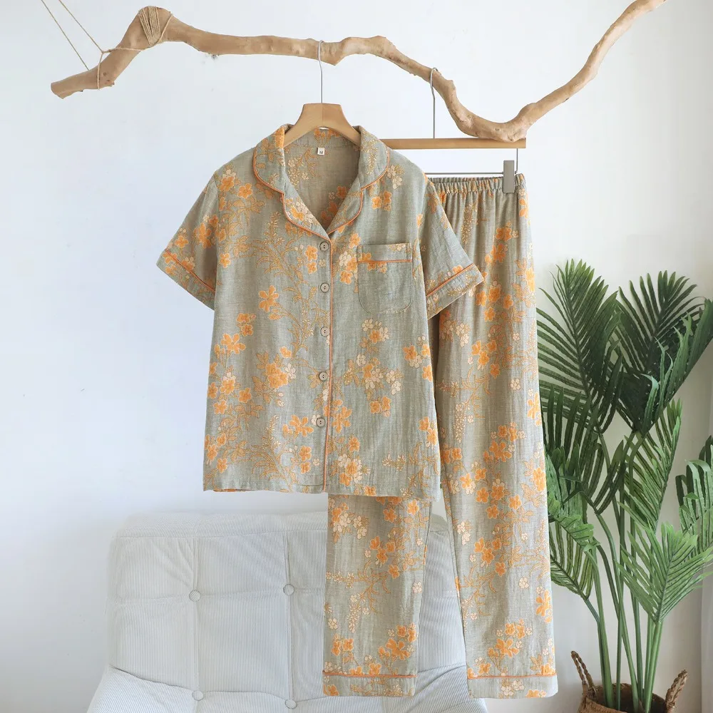 

Floral Short Sleeve Home Wear Women Pajama Summer Clothes 2026 Thin 2 Pieces Sleepwear Cotton Loungewear Sets Woman Pyjama Set