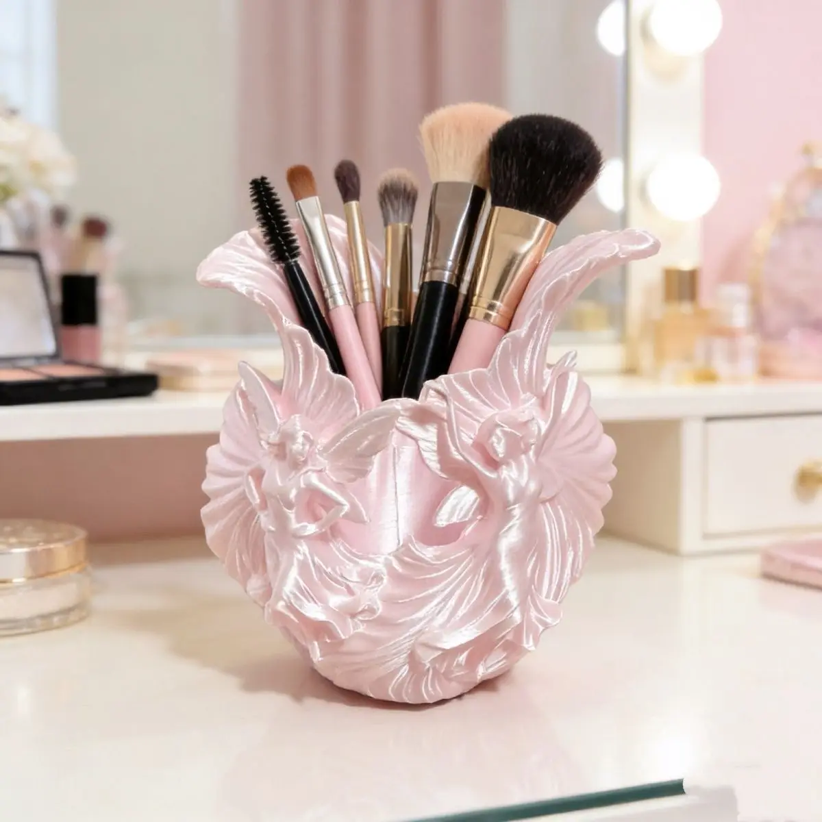 

1 Piece of 3d Printing Wonderland Twin Fairy Desktop Storage Box Pen Holder High-value Makeup Dressing Table Desktop Lipstick