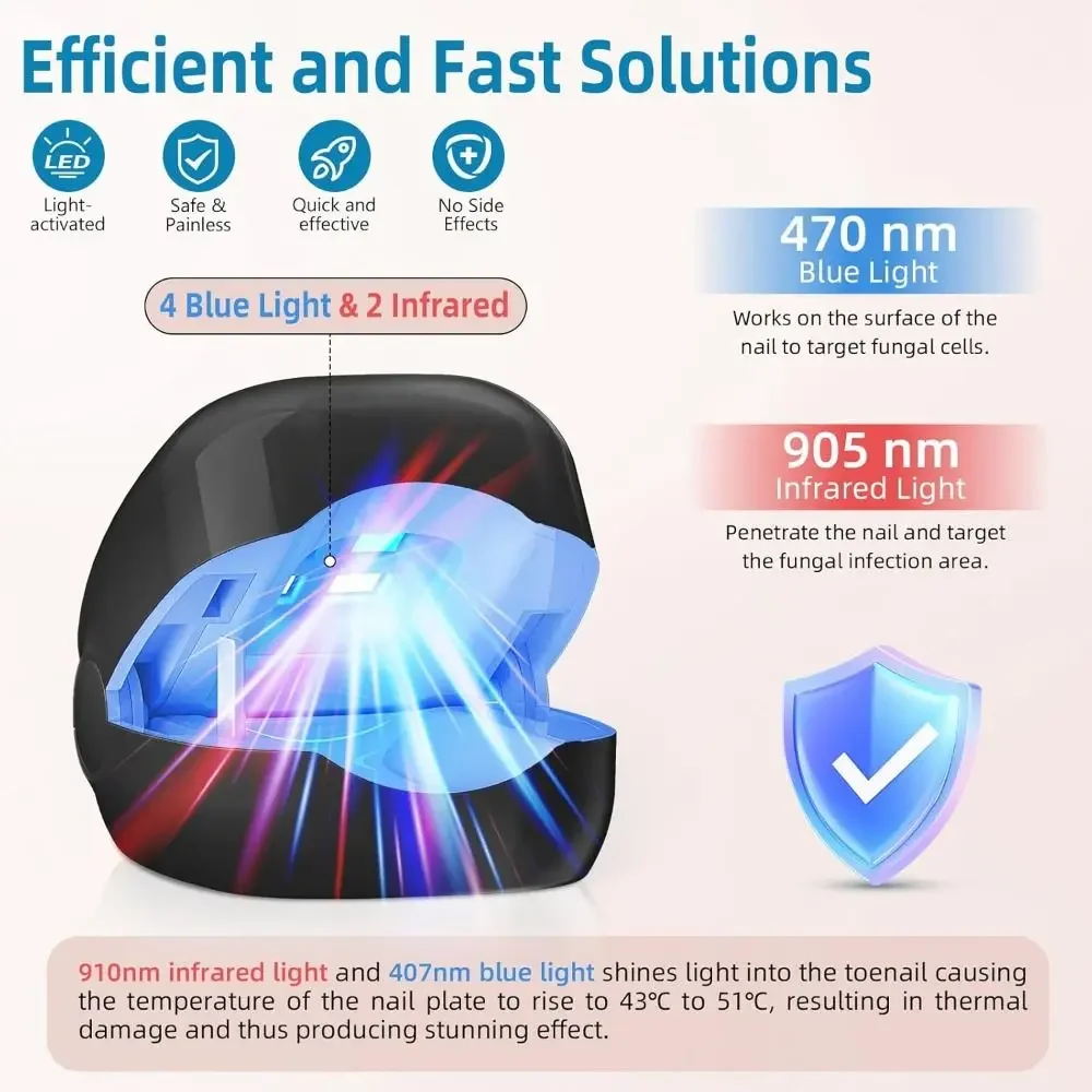 Efficace trattamento laser dei funghi delle unghie Luce a LED Ricaricabile Comodo dispositivo per unghie Lampada portatile per la rimozione dei funghi delle unghie