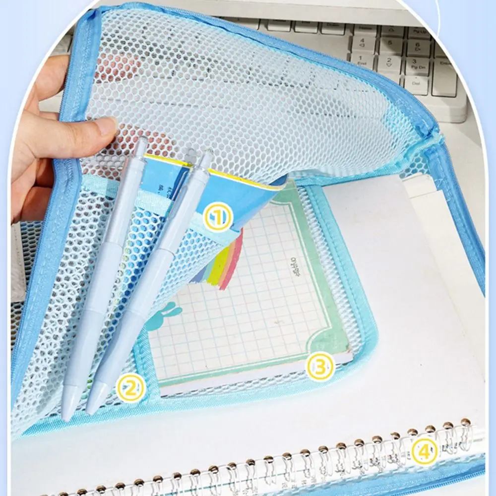 Cartella di file A4 in rete semplice Borsa di file di grande capacità color dopamina Regalo per organizer per carta di prova a forma di L con grande apertura