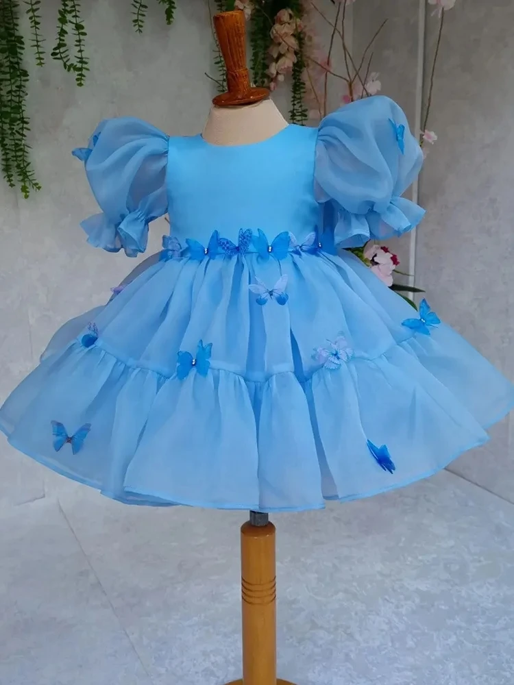 2024 elegante Blumen mädchen Prinzessin Kleid Mesh formale Weihnachten flauschige Kleid Lolita Schmetterling Mädchen Geburtstags feier Kleid