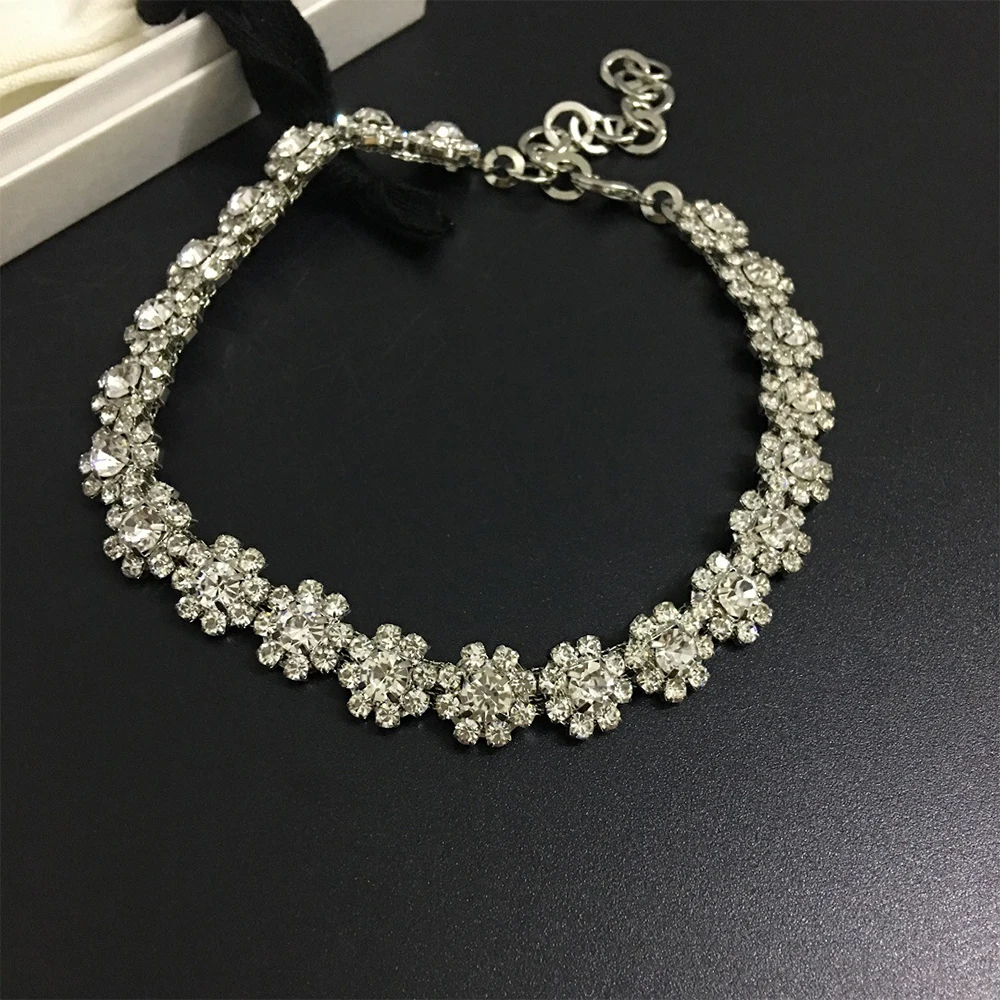 To Reines High Quality Crystal Flower Chain Chokers Silver Colour Fully-Drilled Necklace Women Vintage luxury Jewelry