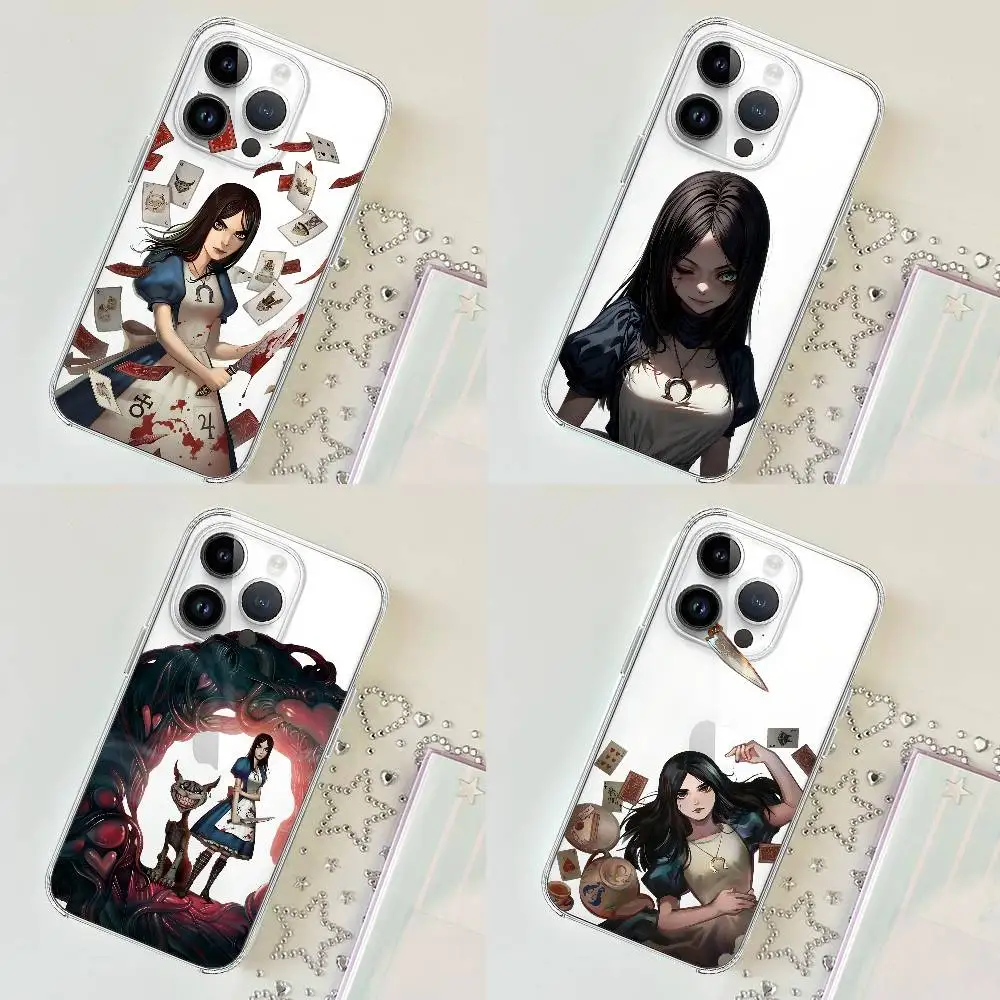 I-Alice M-Madness Returns Phone Case Soft Transparent Case For IPhone 18 17 16 15 14 13 12 11 Pro Max Mini Plus Cover Case