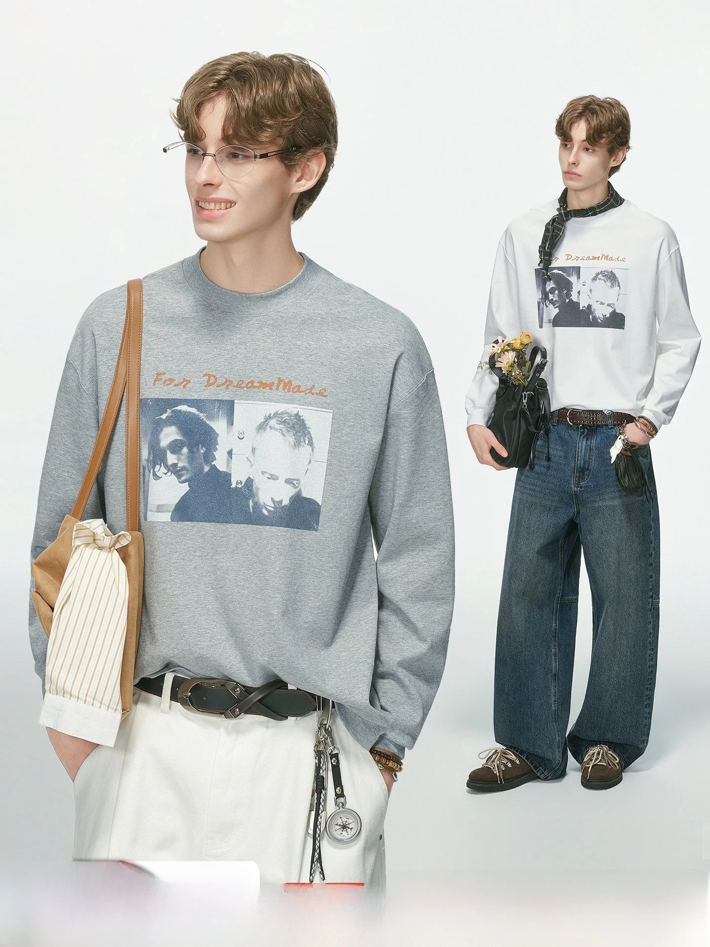 Dream Made American Style round Neck Long Sleeve T-Shirt Men's Base Layer Top Printed Casual Cotton Blend Commute Suitable