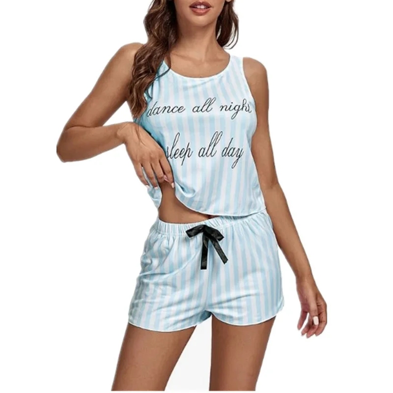 Women\'s Sexy Summer Pajamas Loungewear Set Plus Size Pajamas Loungewear Letters Suspenders Shorts Sexy Set Plaid Prints