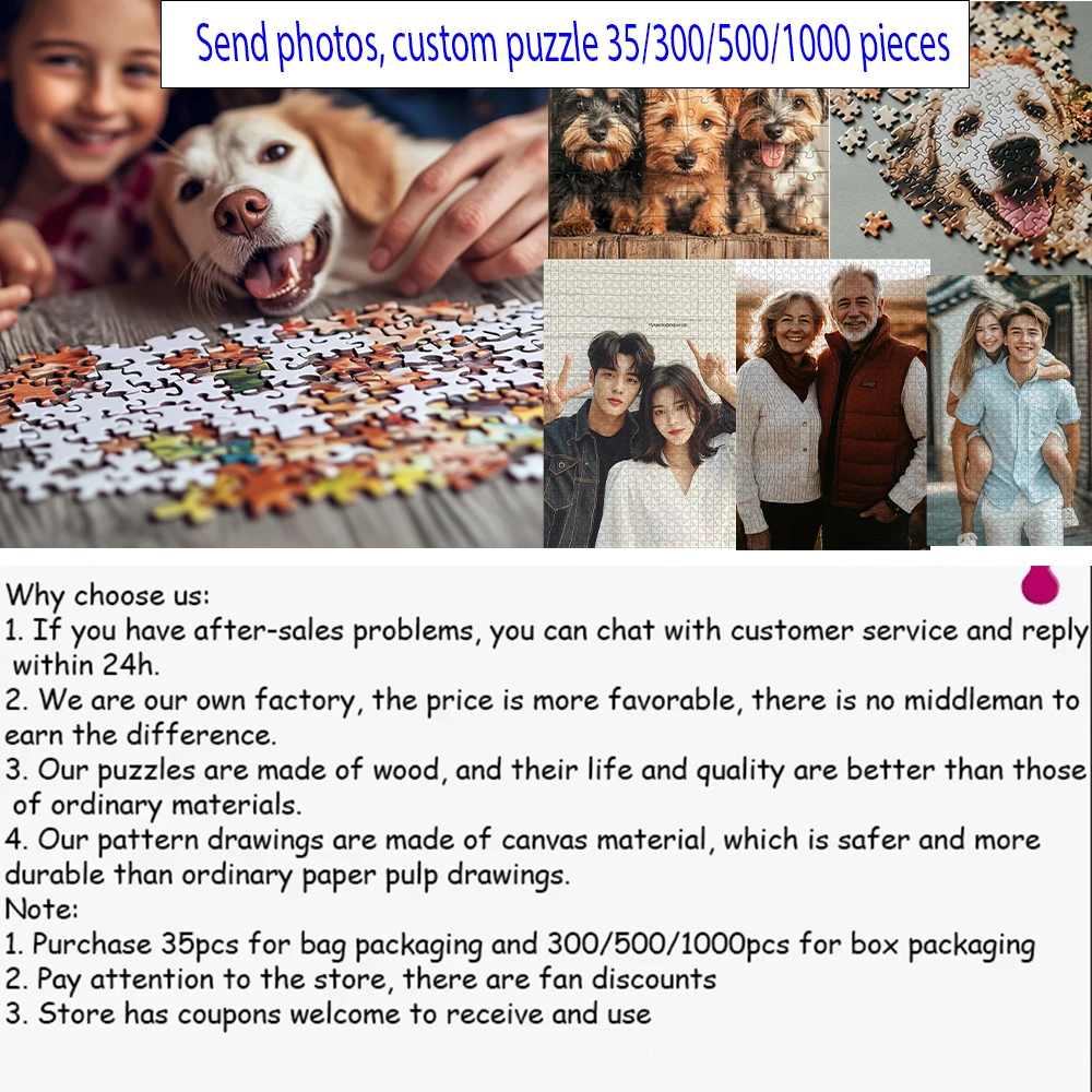 Puzzle de jeu personnalisé, 35/300/500/1000 pièces, cadeau unique pour vous et votre famille