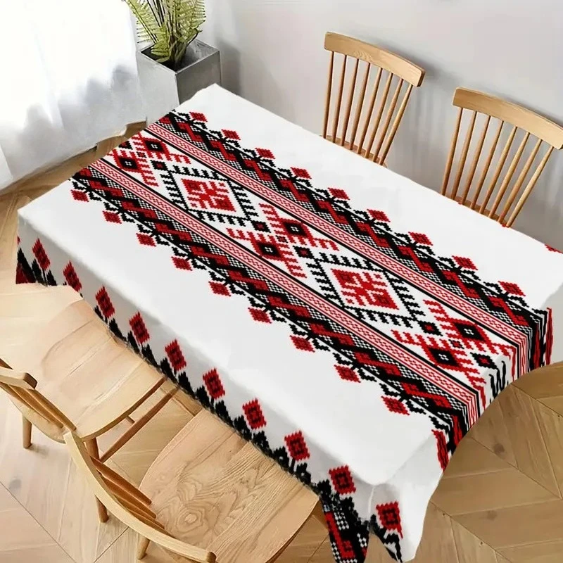 

Bohemian Black Red Geometric Printed Rectangle Tablecloth Holiday Party Decor Washable Polyester Table Cloth Kitchen Table Decor
