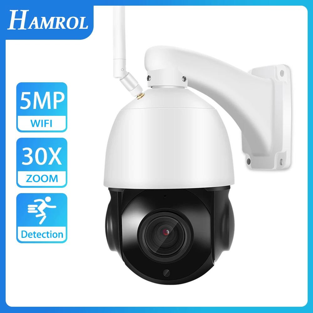 

Hamrol HD 5MP WIFI 30X Zoom IP Camera Outdoor Nigtvision AI Human Detection Wireless PTZ Security Camera IR 100m Two Way Audio