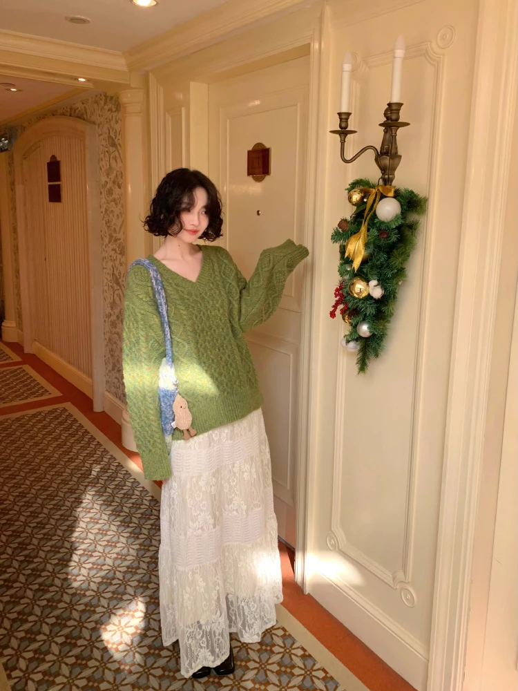 

Утепленный вязаный свитер с V-образным вырезом и длинными рукавами, мягкий и уютный, новинка осенне-зимнего сезона, женская модная одежда для повседневной носки