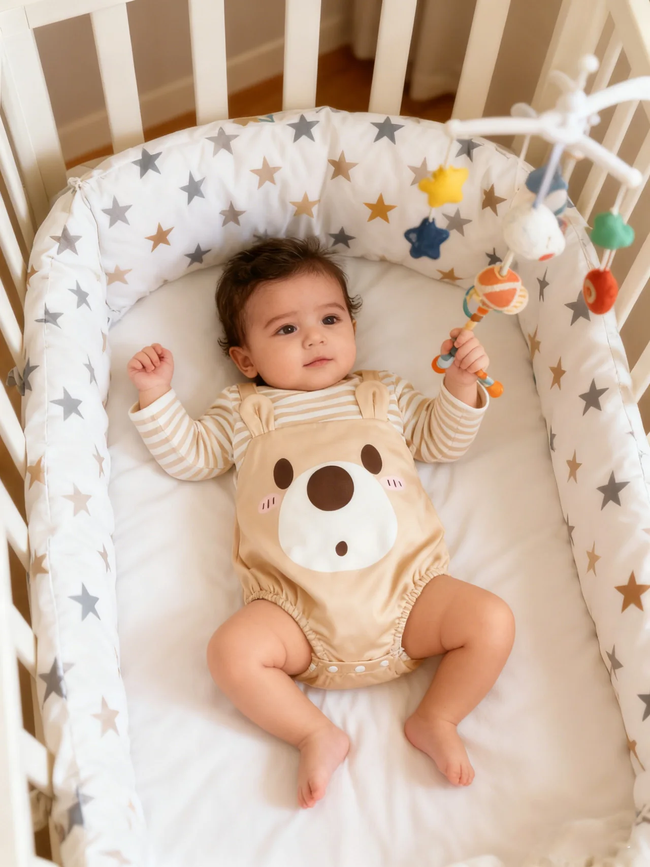 

Newborn Baby Boy Long Sleeved Striped Bodysuit Cute Little Bear Head Printed Jumpsuit and Hat 2PCS Autumn Clothing for Toddlers