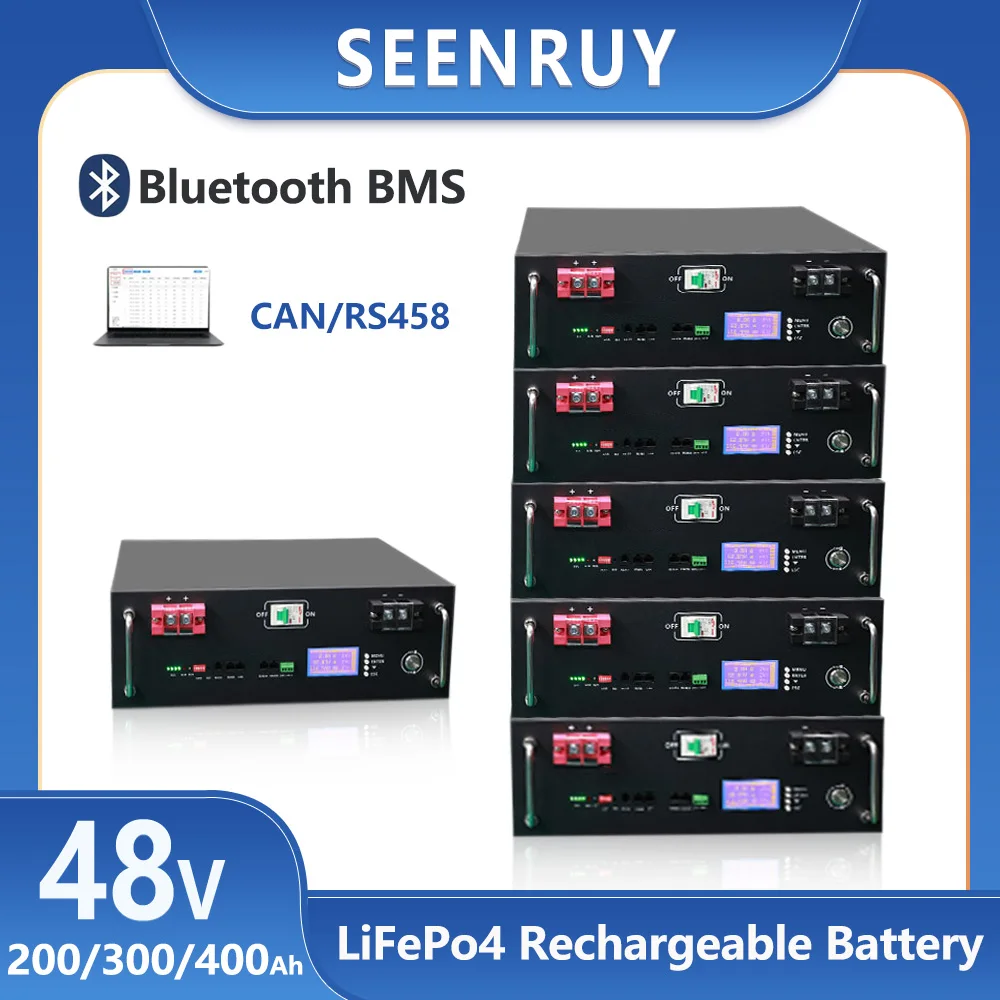 SEENRUY 48V 200Ah 10KWh Lifepo4 200Ah 300Ah 400Ah PV Solar System Battery with CAN RS485 RS232 +10A Chargrer