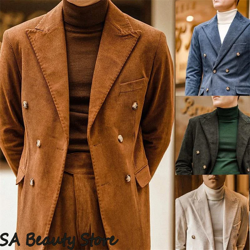 

Мужской вельветовый двубортный костюм, комплект из 2 предметов, утягивающий красивый британский деловой банкетный модный наряд