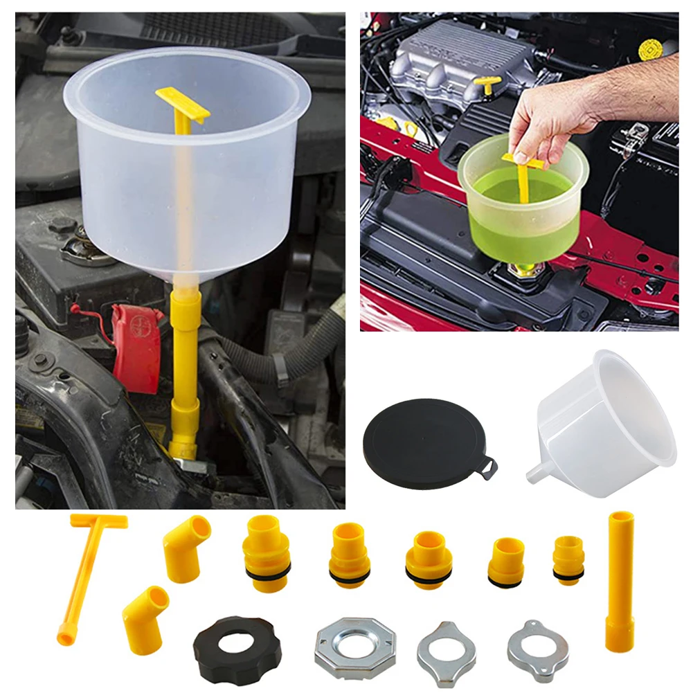 15Pcs Car Radiator Coolant Filling Funnel Kit Spill Proof Auto Coolant Flush Kit Car Water Cooling System Refill