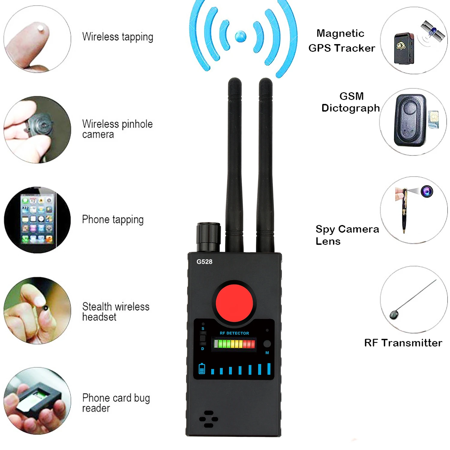 

Anti-Spy Wireless Signal Automatic Detector GPS Tracker Finder Racker Frequency Scan Sweeper Signal Device Protect Camera Detect