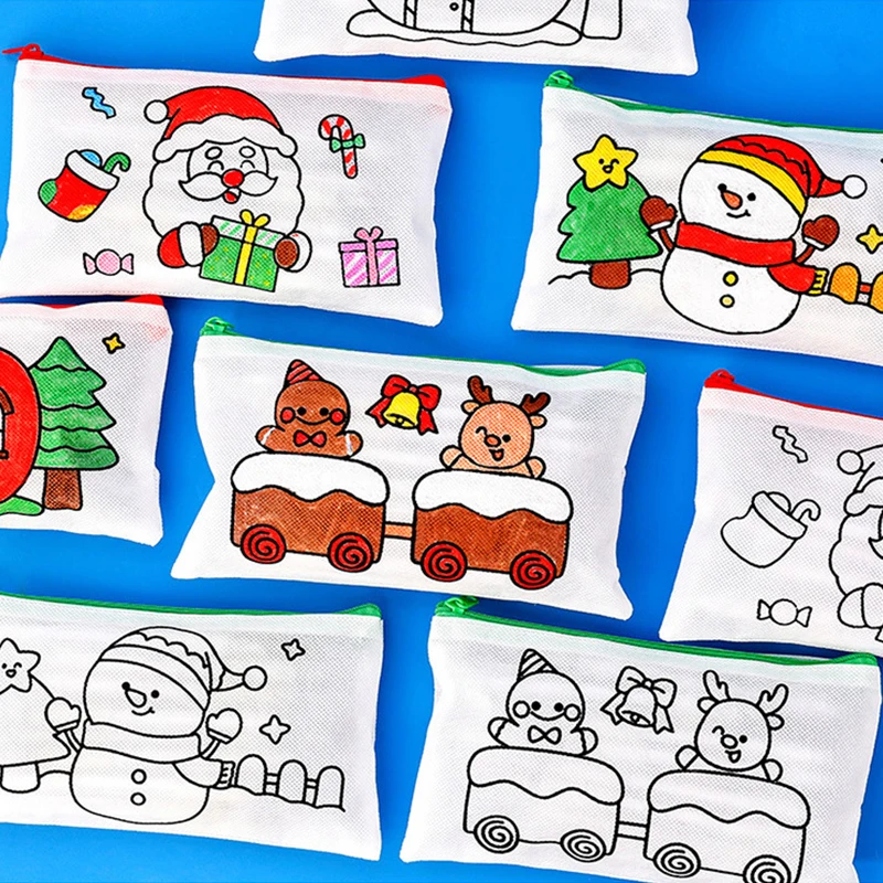 Regalo de Navidad, bonitos y creativos estuches de lápices con grafiti de Navidad, estuche de lápices de dibujos animados, bolsas de bolígrafos Kawaii de moda, papelería para estudiantes