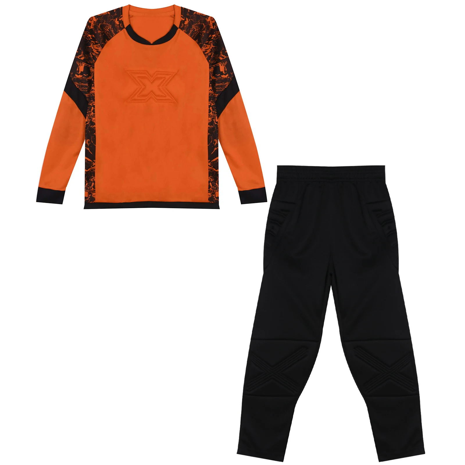 Teen Boys Goalkeeper Uniform Soccer Goalie Sport Suit Football Training Match Outfit Long Sleeve Protective Padded T-shirt Pants