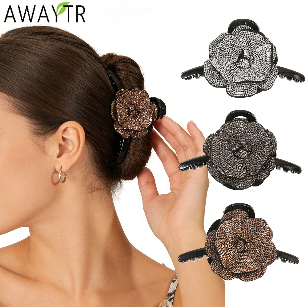 

AWAYTR Champagne Diamond Peony Hair Claws Fashion Rhinestone Hair Clips Crab Girl Gift Hair Accessories Valentine Headwear