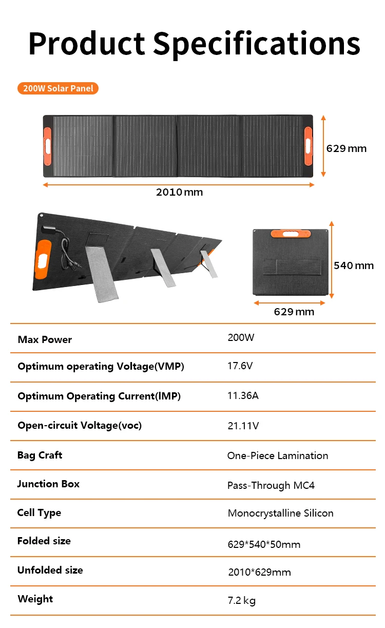 SP200 200W draagbaar zonnepaneel 17,6V opvouwbare zonnelader Flexibele zonnegenerator Camping RV noodvoorziening