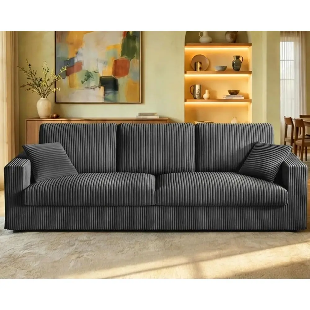 

Grey 101 Sofa Couch, Comfortable Living Room Furniture, 24 Deep Seat, Wooden Frame Loveseat, 2 Pillows, 850lbs Capacity