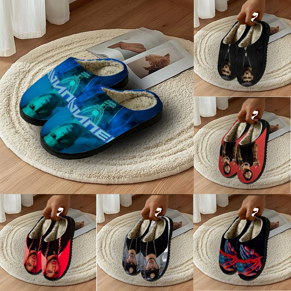 

Горячая певица A-Anuel AAs, домашние хлопковые тапочки на заказ, мужские и женские сандалии, камуфляжные плюшевые повседневные теплые тапочки для спальни