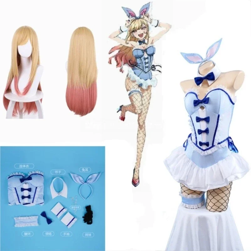 Kit de cosplay My Dress-Up Darling Kitagawa Marin, perruque bleue de fille lapin, costume de cosplay avec oreilles de lapin, tenue de cosplay