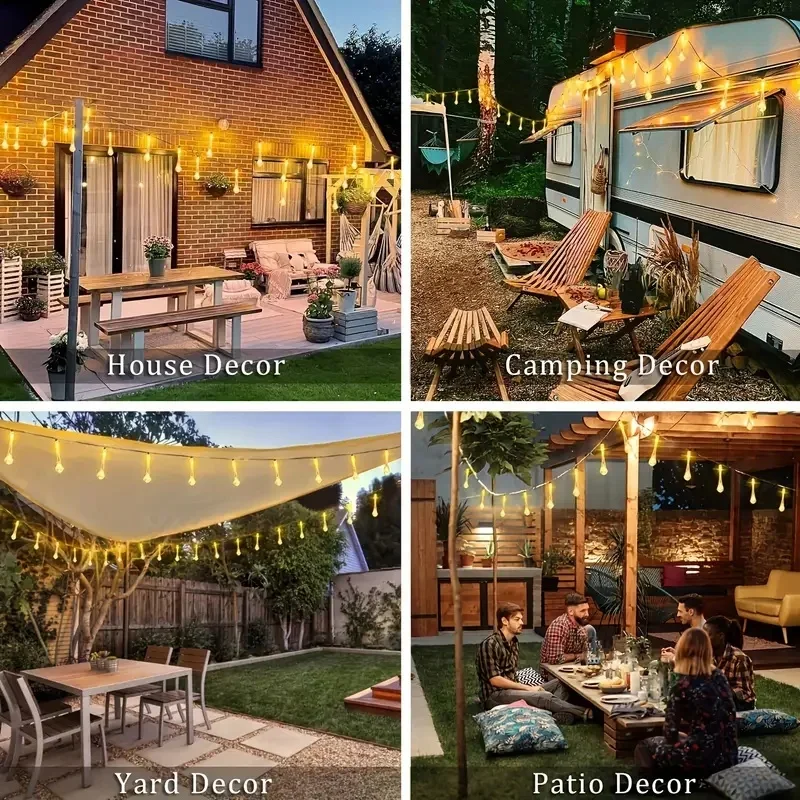 الشمسية LED كريستال دمعة شكل ضوء سلسلة في الهواء الطلق مع 20/30/50 المصابيح 8-وظيفة قطرة الماء قلادة مصباح لحديقة عيد الميلاد #6