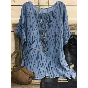 Plus size 1xl-8xl Superior shirts female casual loose leaves print blouse ladies vintage fashion unique blouse half sleeves 8 Main Sales Plus Size Women's Blouse - №7