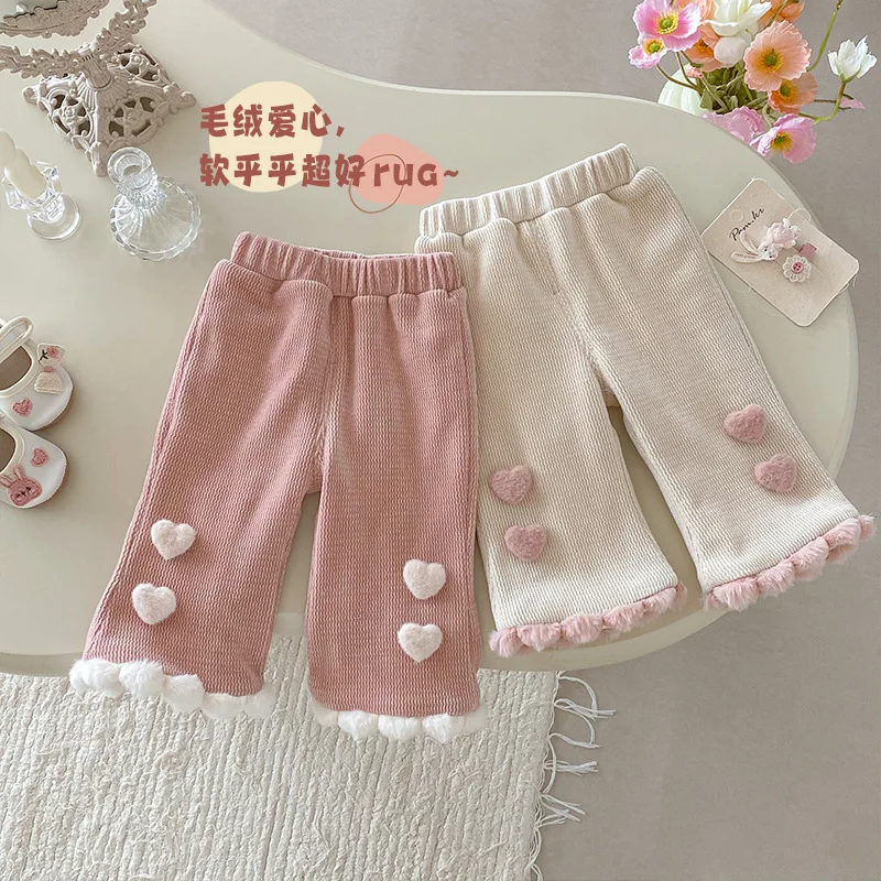 

Штаны Shenier для девочек, новинка 2025 года, зимние детские стильные бархатные повседневные штаны Love and, детские зимние штаны