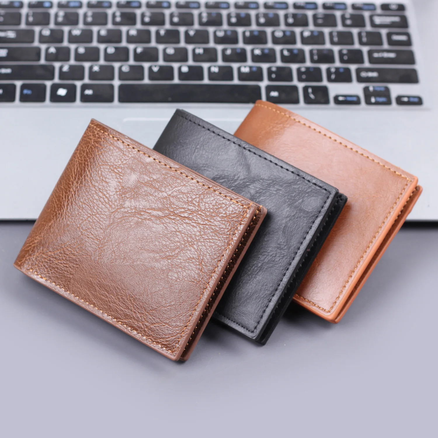 Men's Horizontal Wallet, Solid Color Pu Men's Short Wallet, 2 Fold Ultra-light Vintage Wallet