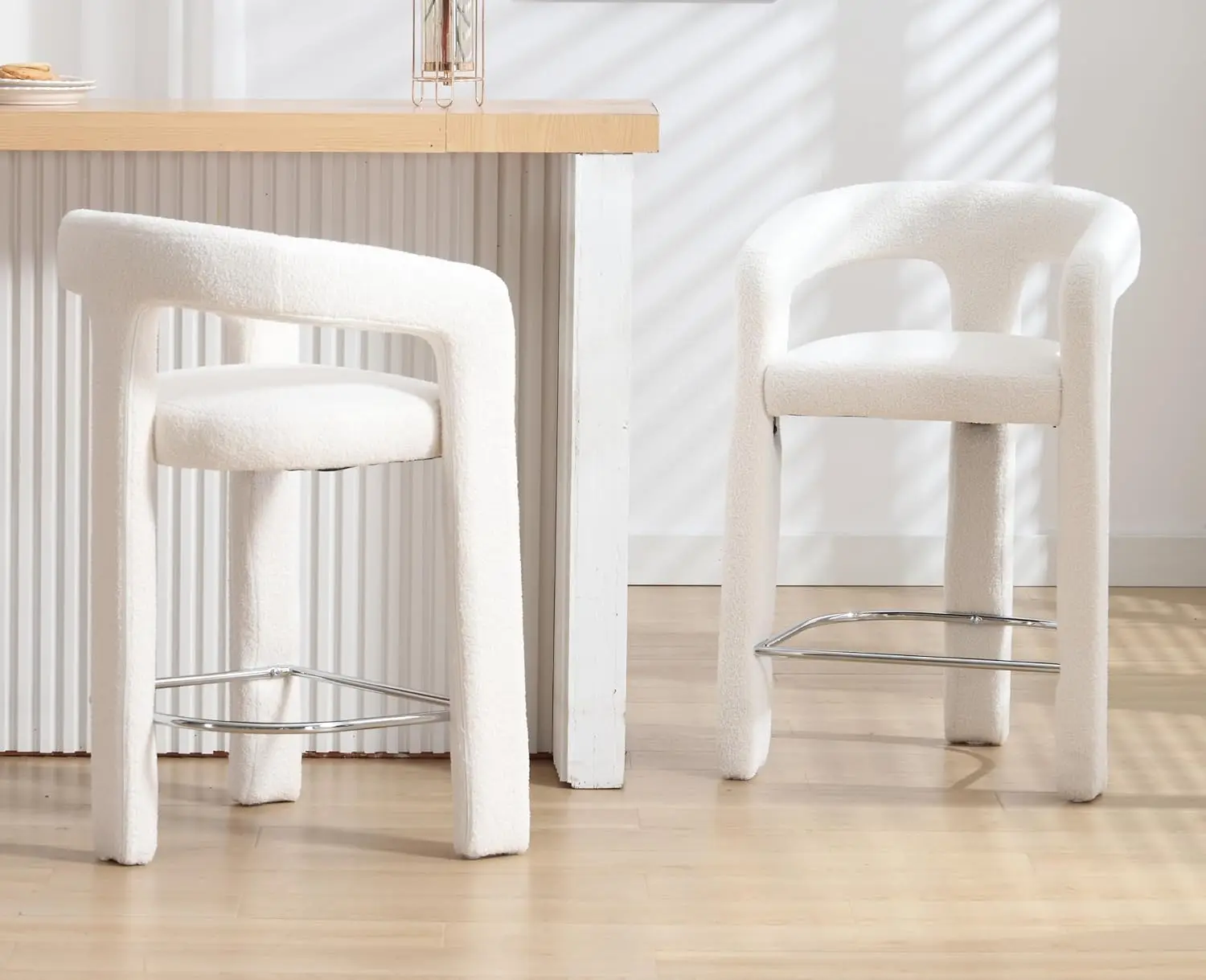 

Барные стулья Boucle Counter Height с открытой ба, набор из 2 современных барных стульев с мягкой обивкой, удобные барные стулья из шерпа