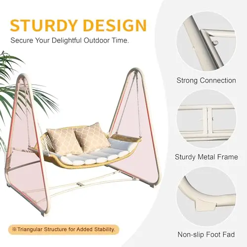 2-Seat Hanging Swing Chair With Thickened Cushions And Pillow Rattan Porch Swing Chair Outdoor Hammock Chair - view 5