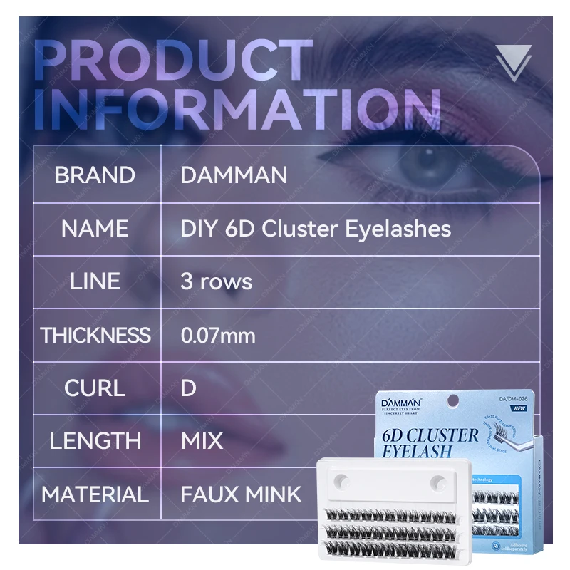 DAMMAN New 6D DIY Clusters Eyelash Extension Segmented Lashes Mix Length False Individual Lash Natural Eyelashes Makeup Tools