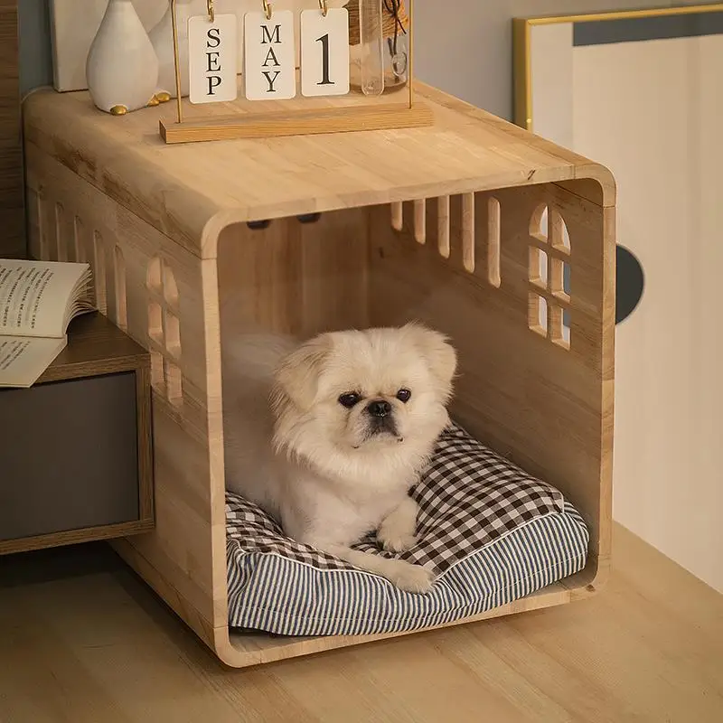 cat kennel bedside table, solid wood bedside pet bed, suspended from the ground, people and pets share an integrated locker