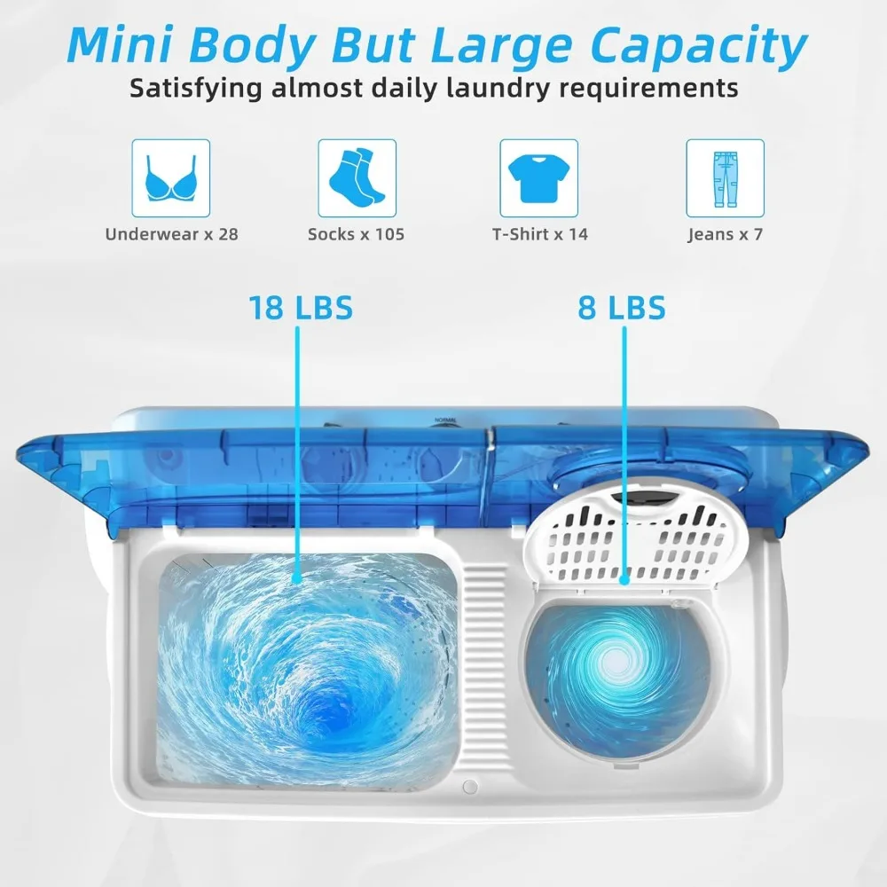 2 In 1 Washer, 26lbs Capacity 18 Lbs Washing 8 Lbs Spinning Combo, Timer Control & Built-in Drain Pump, Portable Laundry Washer