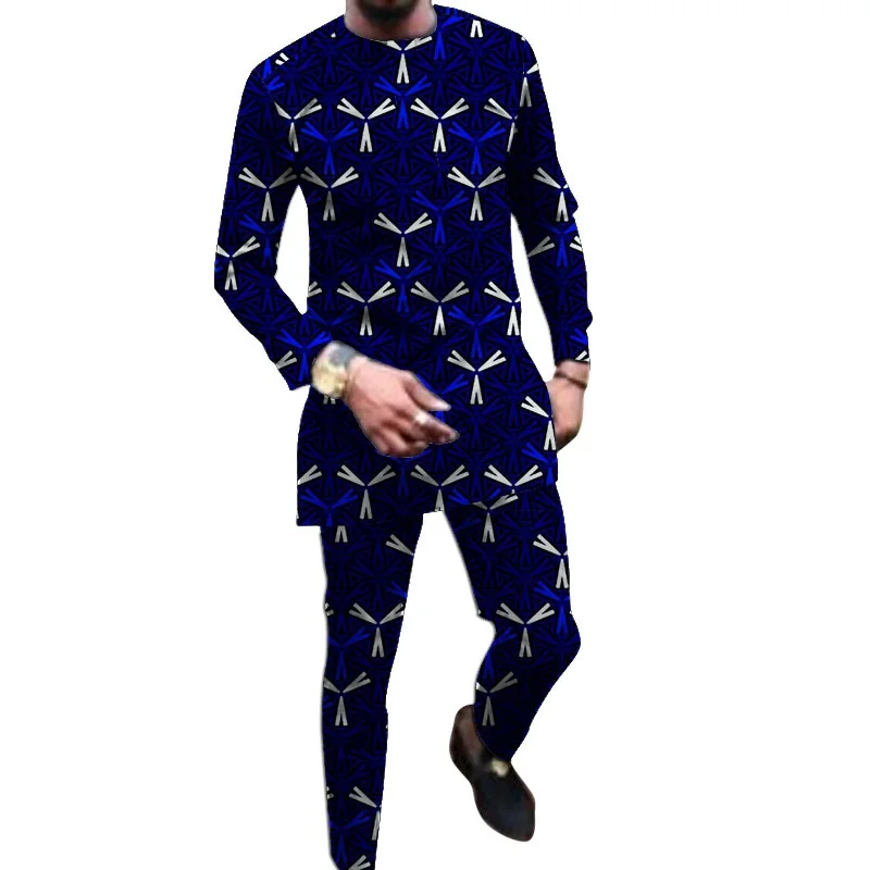 Nigeria Style Tops+Trousers Men Suit African Print Male Shirt With Pant Sets Wedding Party Costume