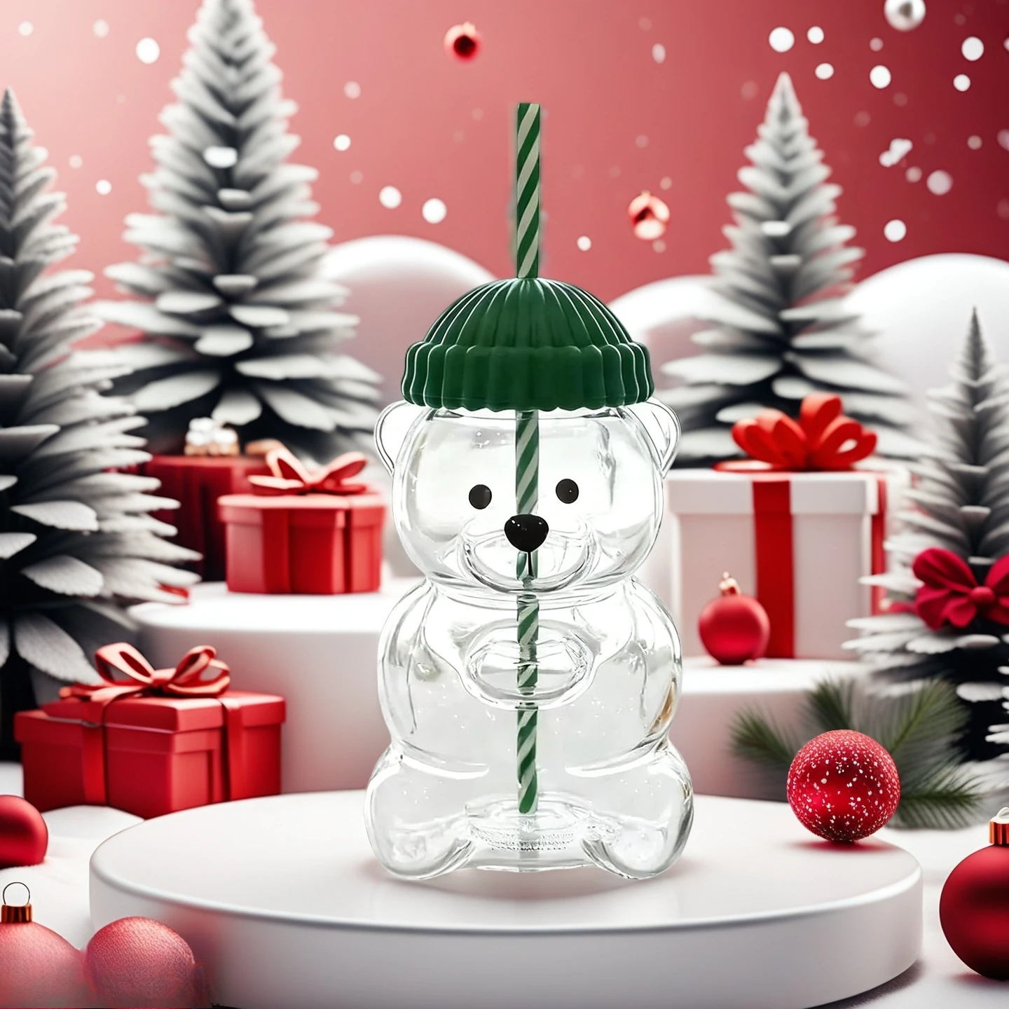 Eco-Friendly Glass Bear Cup with Silicone Straw - Perfect Sustainable Gift for Christmas Birthday